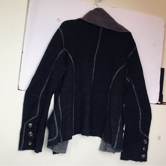 Anthro Casch Gro Wool Cardigan Boho Sweater Knit Wool Buttons High Collar Top M - Picture 4 of 16